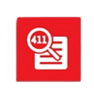 Red square with a magnifying glass over a document; the magnifying glass displays 