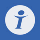 Blue and white icon: a stylized person with outstretched arms formed by the letter 