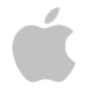 Apple logo: Gray silhouette of a bitten apple.