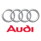 Audi logo: four interlocking silver rings above the red word 