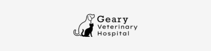 Geary Veterinary Hospital logo with dog and cat illustration.