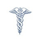 Caduceus symbol: staff with two snakes and wings.