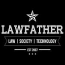 Logo for Lawfather: black background, white text and star, tagline 