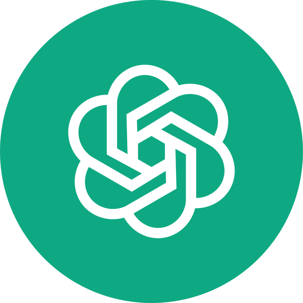 White stylized figure-eight knot on a teal green circle.