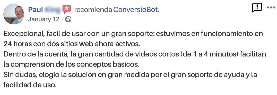 Una publicación de facebook en español con una foto de un hombre