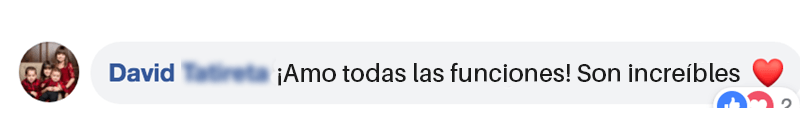 A blurred image of a facebook post that says david amo todas las funciones son increibles