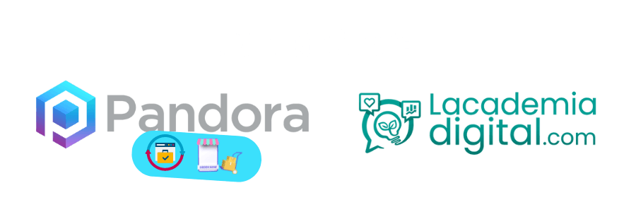 Dos logotipos de pandora y laacademia digital.com sobre fondo blanco.