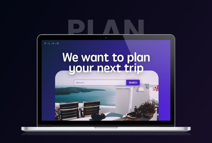 Una computadora portátil está abierta en una página que dice que queremos planificar su próximo viaje.