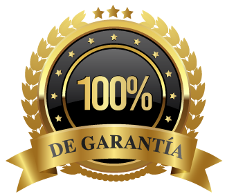 Un emblema dorado que dice 100 % de garantía.