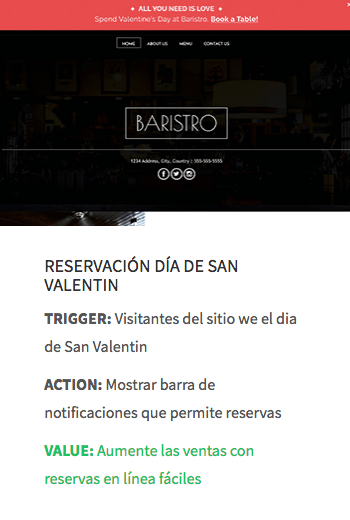 Una captura de pantalla de un sitio web que dice reservacion dia de san valentin