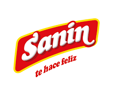A red and white logo for sanin te hace feliz