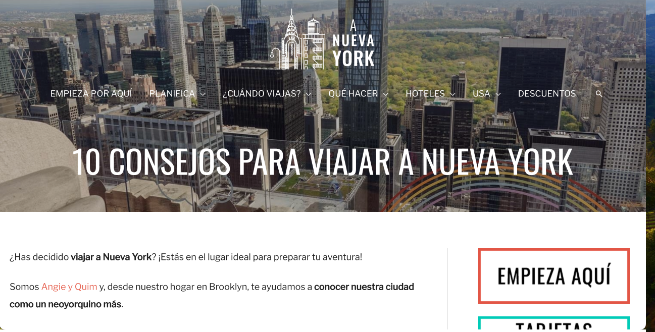 Ejemplo de como ganar dinero con contenidos en negocios de turismo. Consejos para viajar a nueva york