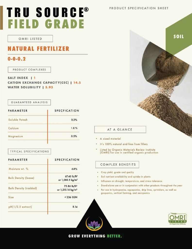 A brochure for tru source field grade natural fertilizer.