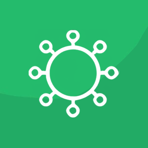 A white icon of a virus on a green background.