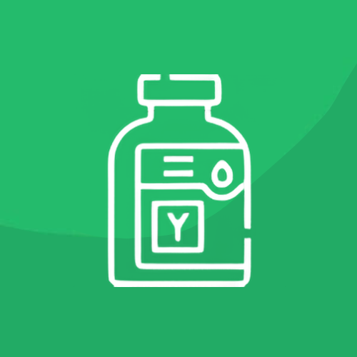 An icon of a bottle of vitamins on a green background.