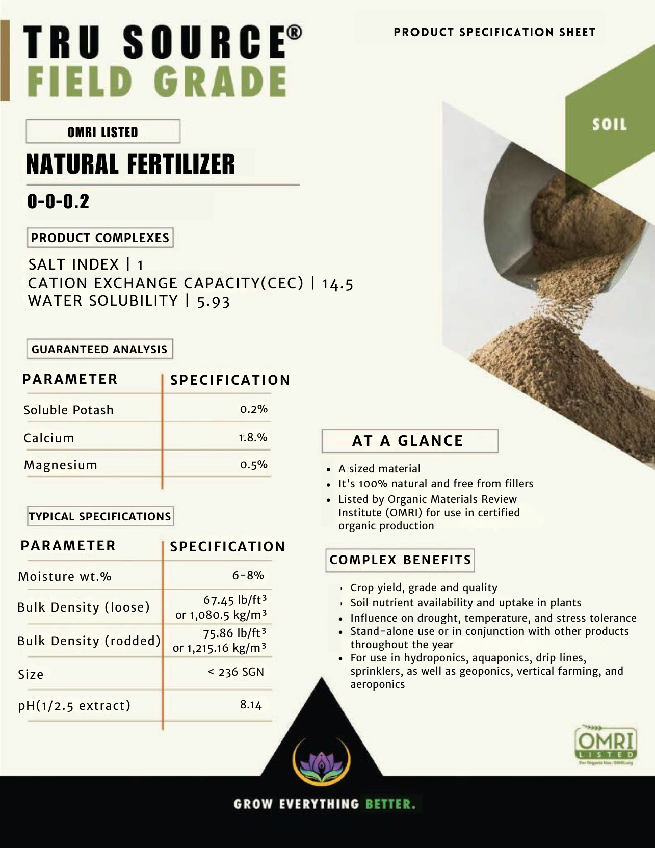 A brochure for tru source field grade natural fertilizer.