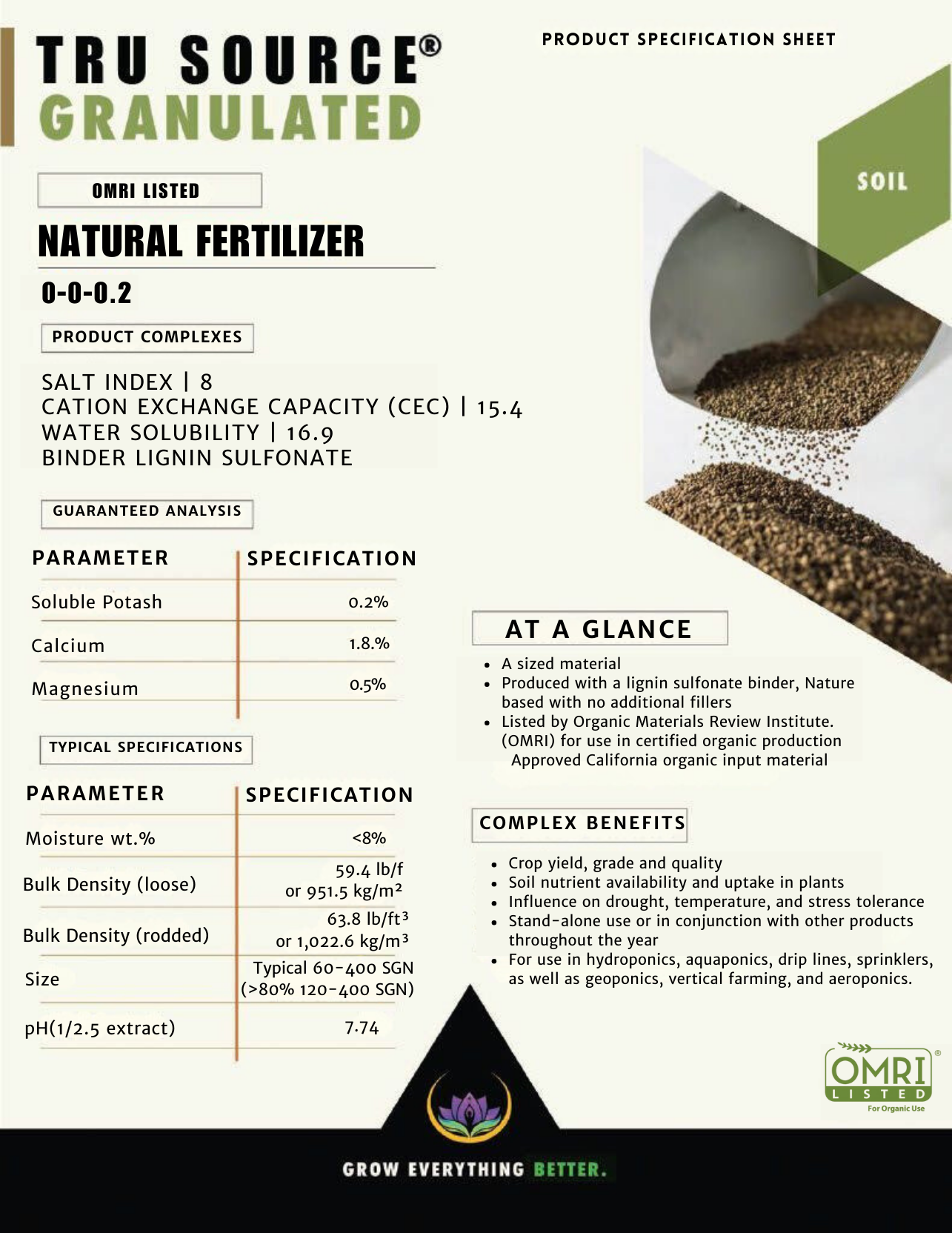 A flyer for tru source granulated natural fertilizer.