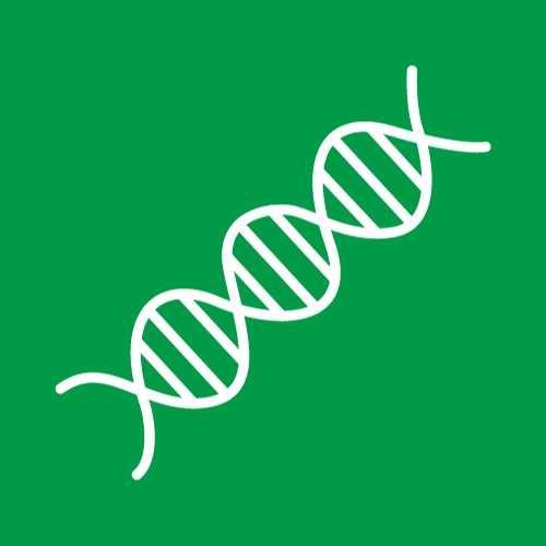 An icon of a dna strand on a green background.