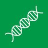 An icon of a dna strand on a green background.