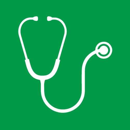 A white stethoscope is on a green background.
