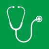 A white stethoscope is on a green background.