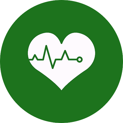 A heart with a heartbeat line inside of it in a green circle.