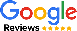 Google Reviews logo with blue, red, yellow, and green letters, and yellow stars.