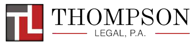 The logo for thompson legal p.a. is red and black