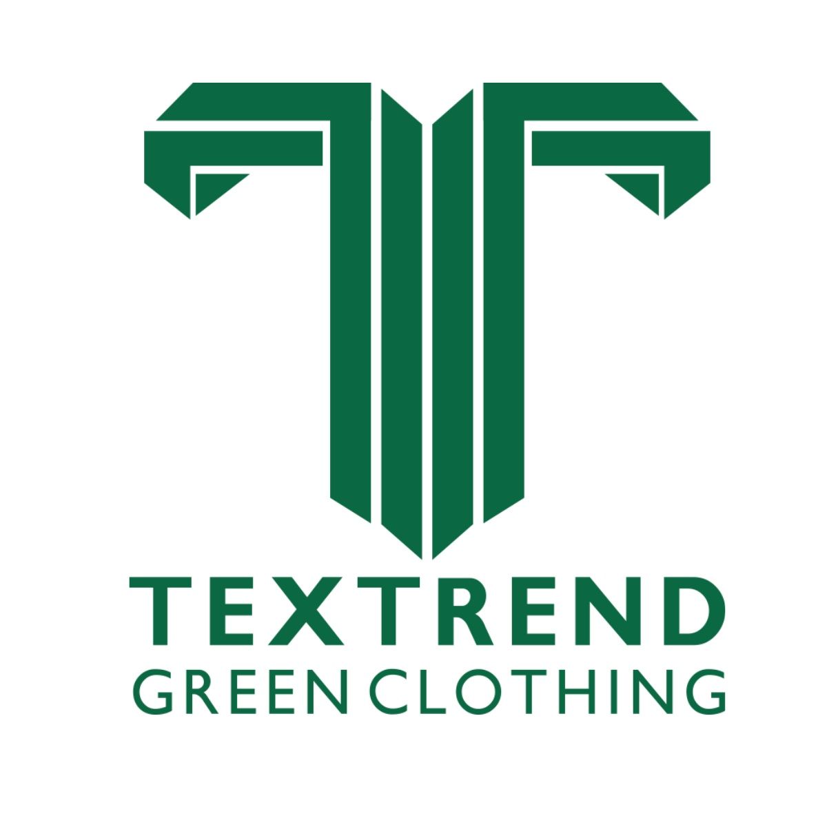 The logo for texttrend green clothing has a green t on it.