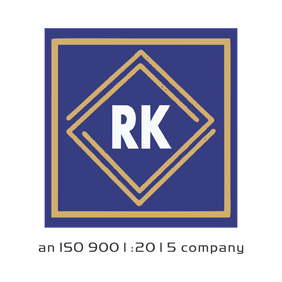 The logo for rk is an iso 9001 : 2015 company