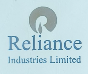 A reliance industries limited logo on a blue background