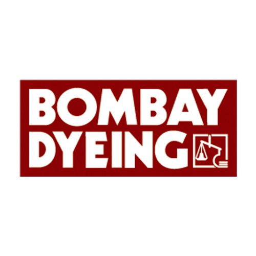 A red and white logo for bombay dyeing