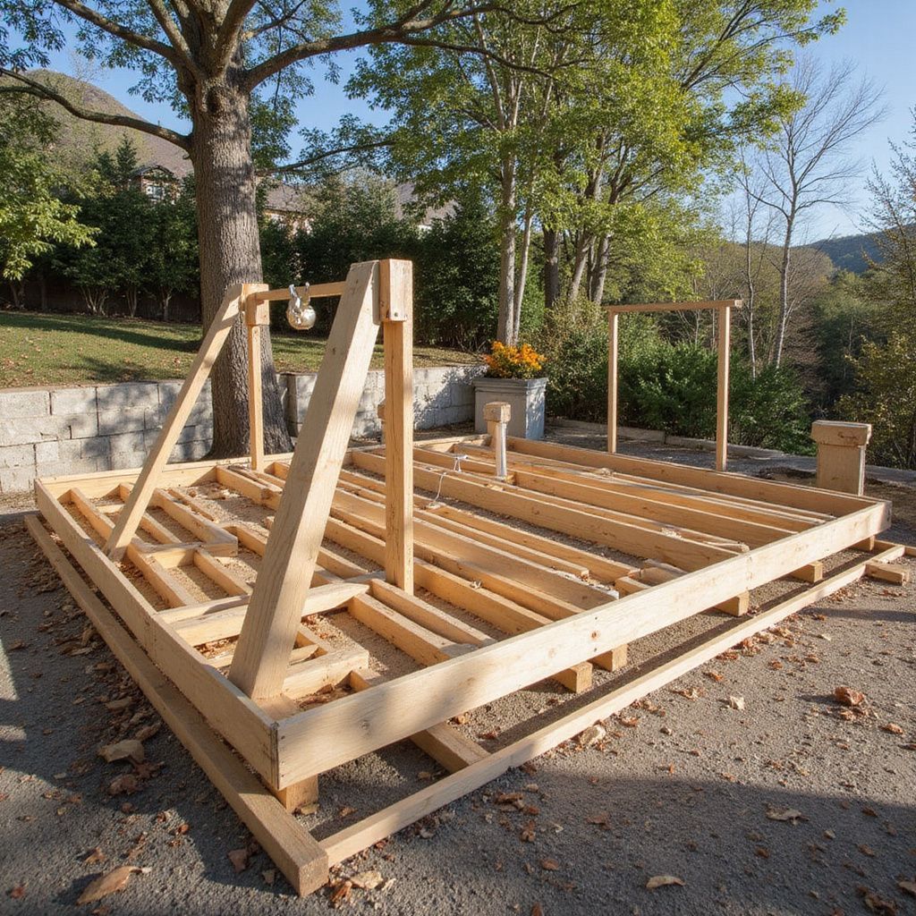 Wooden structure under construction outdoors.