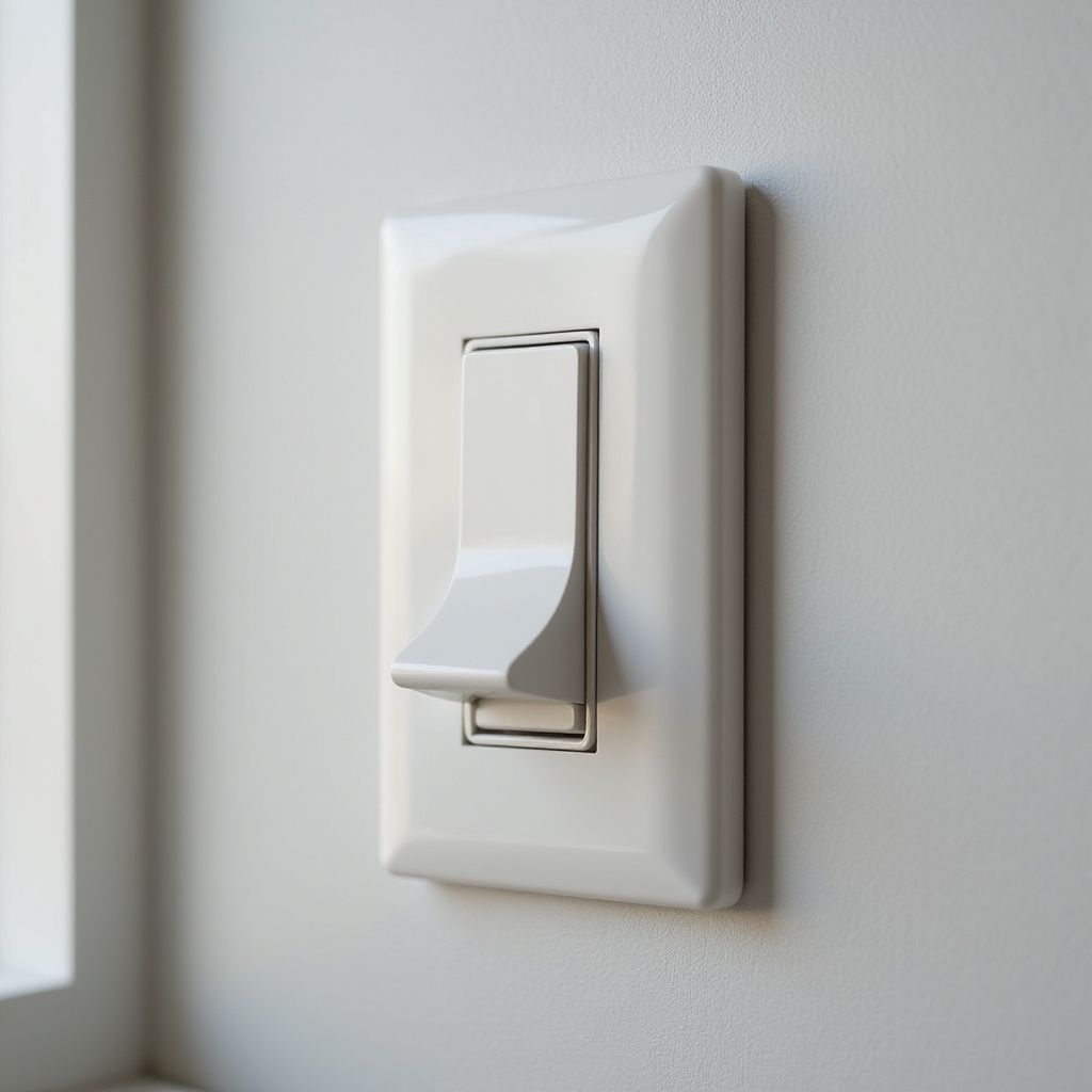 White light switch on a light gray wall.