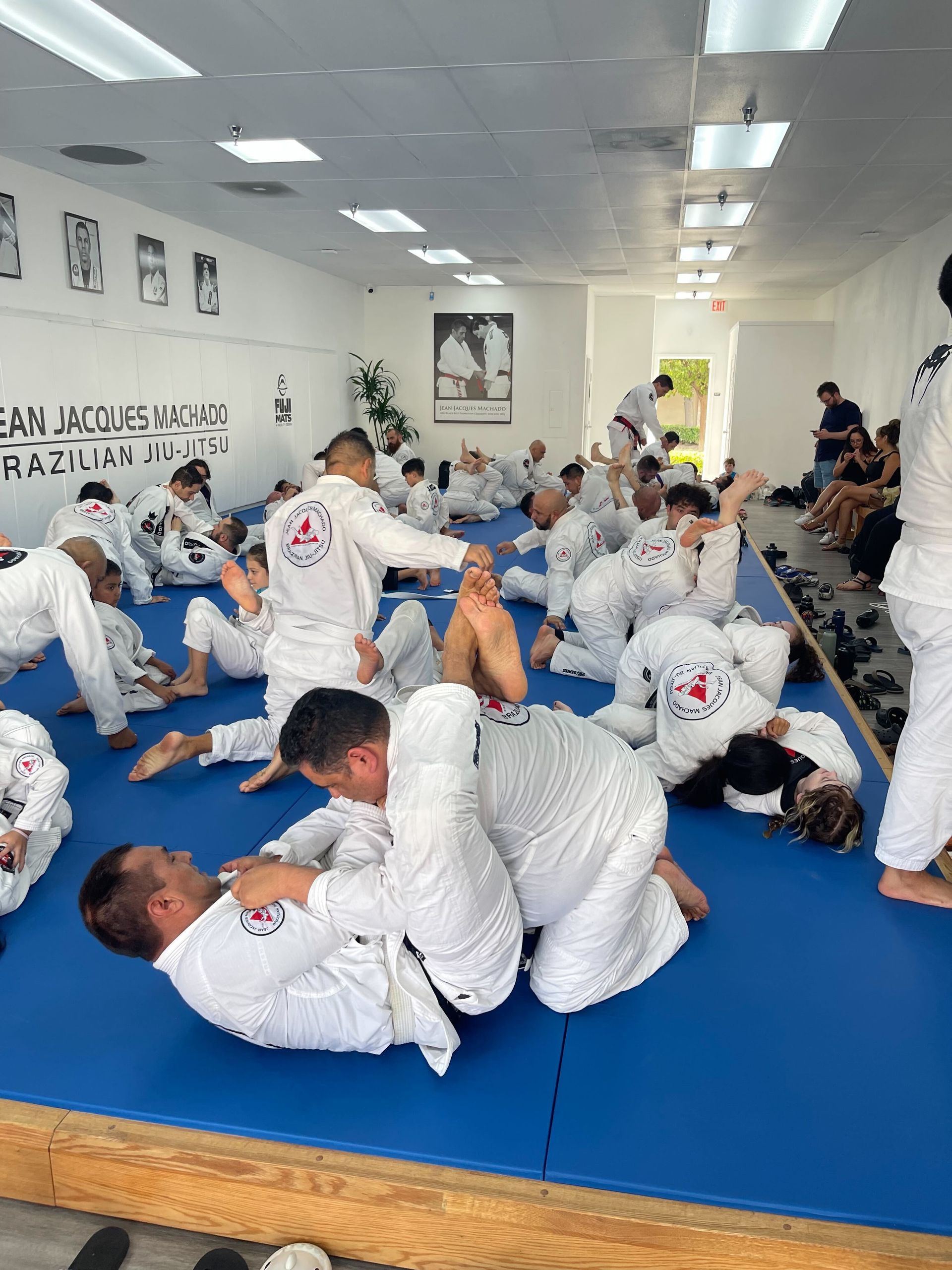 Adults training Brazilian Jiu-Jitsu drills at Jean Jacques Machado Fresno in Fresno, CA.