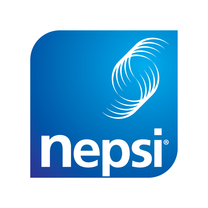 Logo of NEPSI in white text on a blue square with rounded corners, with a white abstract swirl design.