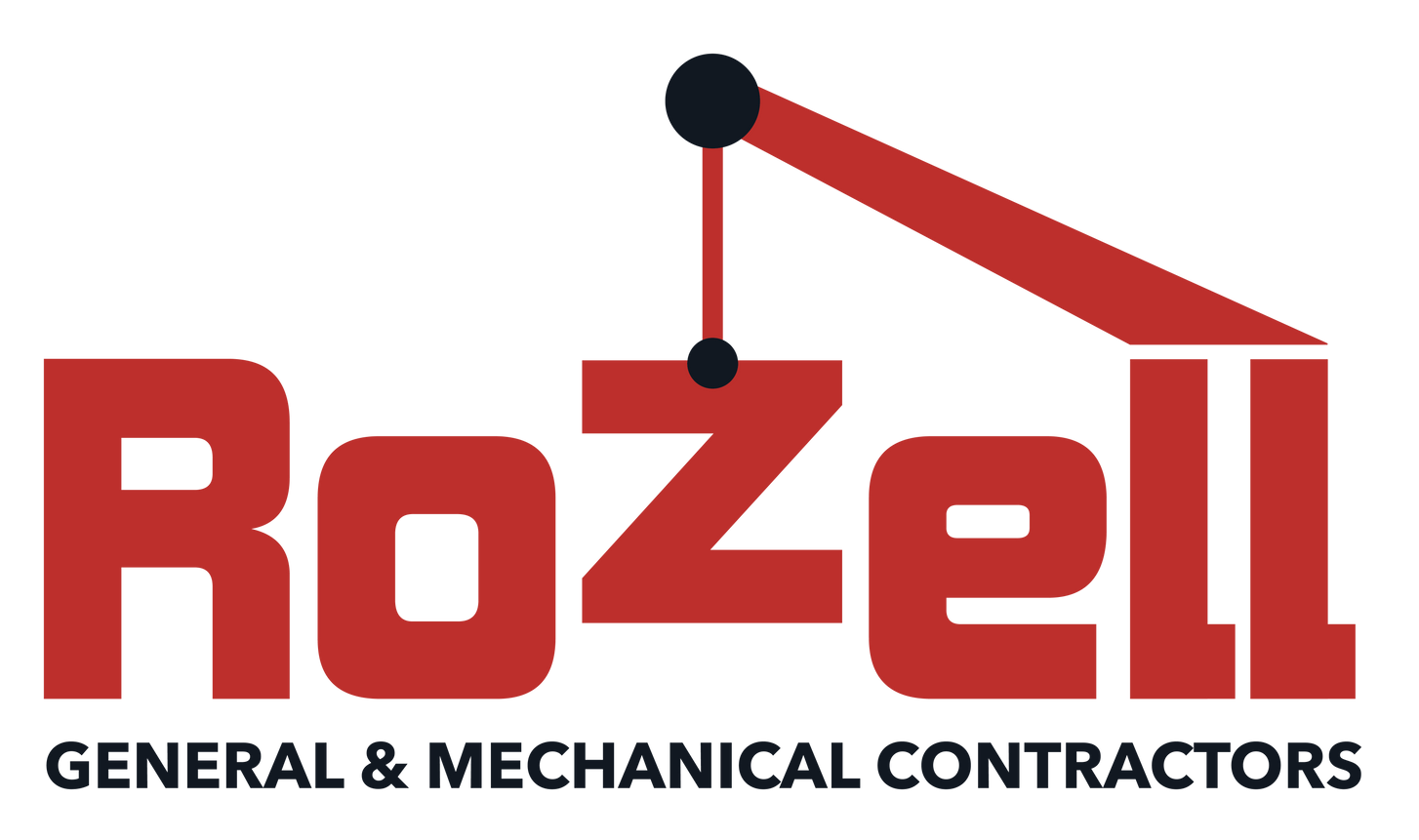 Red Rozell text with a crane icon, 