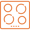 Orange icon of a stovetop with four burners.