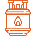 Orange propane tank with a flame symbol.