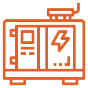 Orange icon of a generator with a lightning bolt symbol.