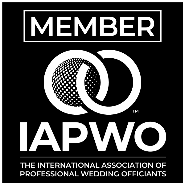 Member logo for IAPWO, the International Association of Professional Wedding Officiants, in black and white