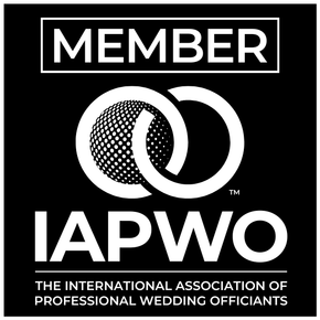 Member logo for IAPWO, the International Association of Professional Wedding Officiants, in black and white