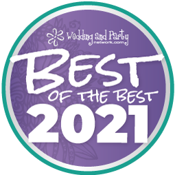 Purple and teal “Best of the Best 2021” award badge from Wedding and Party Network