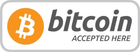 A horizontal rectangular sign with a white background, containing the orange Bitcoin symbol and the text
