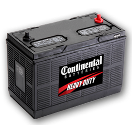 a continental batteries heavy duty battery on a white background