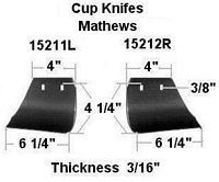 a picture of two cup knives with measurements on them .