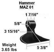 a picture of a hammer with measurements and weight .