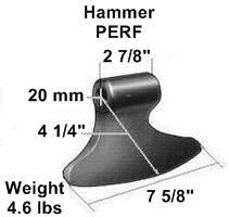 a picture of a hammer perf with measurements and weight .