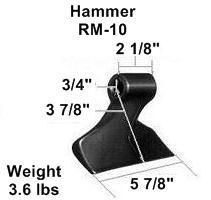 a picture of a hammer with measurements and weight .
