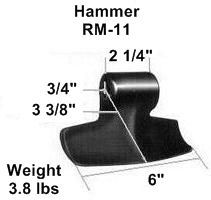 a picture of a hammer with measurements and weight .